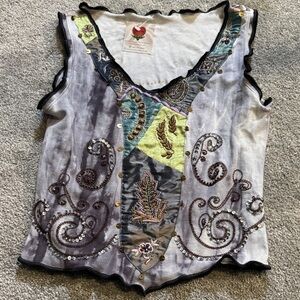 Artistic Patchwork Sleeveless Blouse